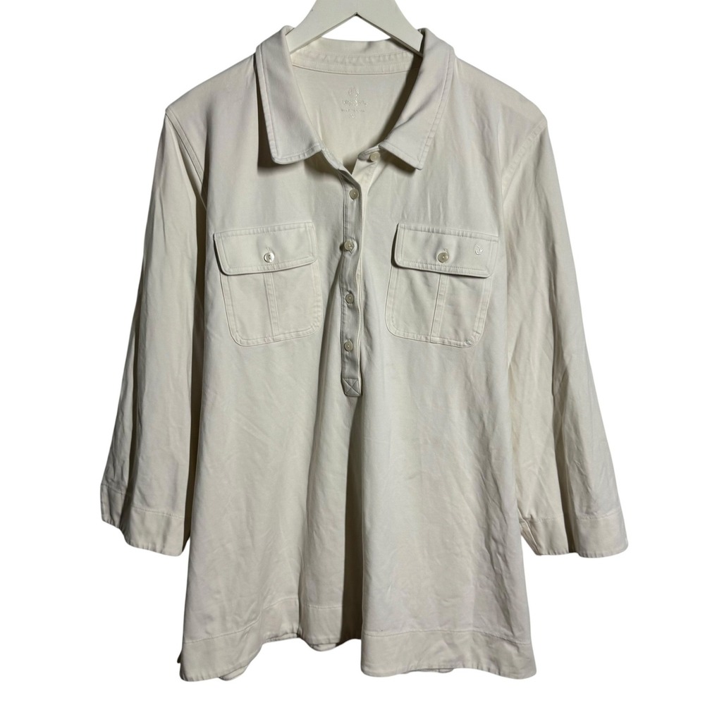 Spartina 449 Womens Cream Cotton Spandex 3/4 Sleeve Button Pullover Top XXL